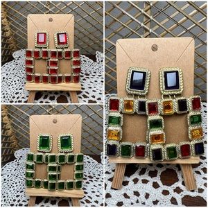 Retro style square statement earrings